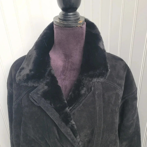Gorgeous Gallery Women's Genuine Suede Leather Jacket Faux Fur Lining Black Sz M - Picture 11 of 14